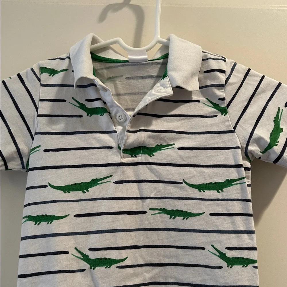 Gymboree alligator print striped Polo 1/4 button shirt short sleeve kids Size 4T